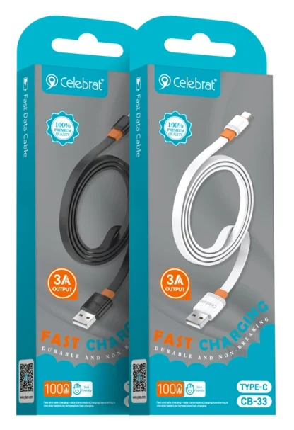 CELEBRAT καλώδιο USB-C σε USB CB-33C, flat, 15W, 1m, μαύρο - Image 4