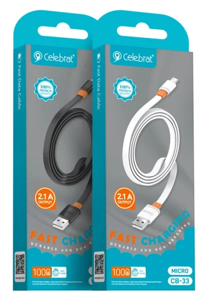 CELEBRAT καλώδιο micro USB σε USB CB-33M, flat, 10.5W, 1m, μαύρο - Image 4