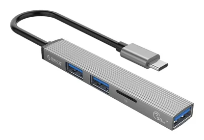 ORICO USB hub AH-12F με card reader, 3 θυρών, 5Gbps, USB-C σύνδεση, γκρι.