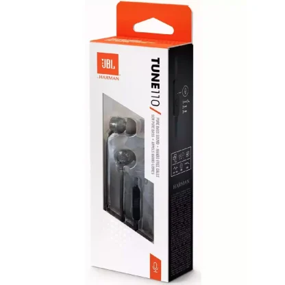 Hands Free JBL Tune 110 In-ear 3.5mm Pure Bass Sound 9mm με Μικρόφωνο και Πλακέ Καλώδιο JBLT110BK Μαύρο - Image 2