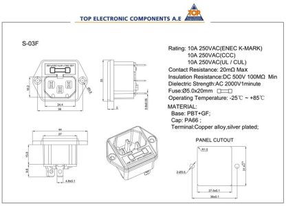 AC Βύσμα Αρσενικό Σασί Βιδωτό 3P 10A/250V - Image 2